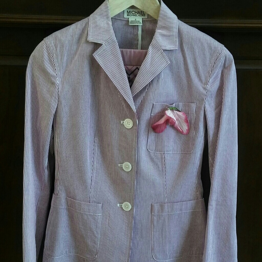 MICHAEL KORS Pink & White stripe button blazer